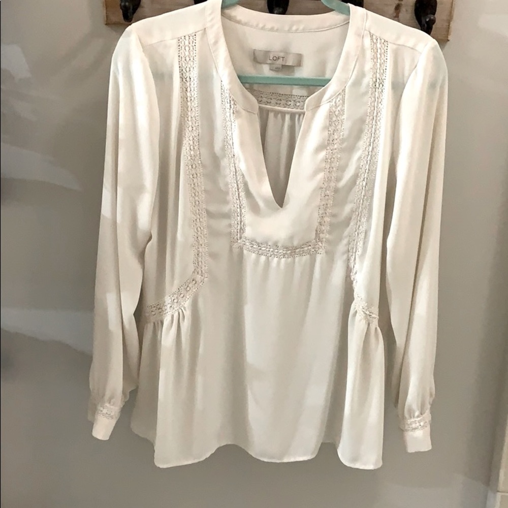 LOFT White Embroidered Blouse